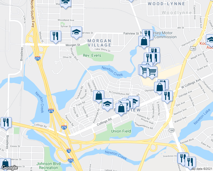 map of restaurants, bars, coffee shops, grocery stores, and more near 2844 North Constitution Road in Camden