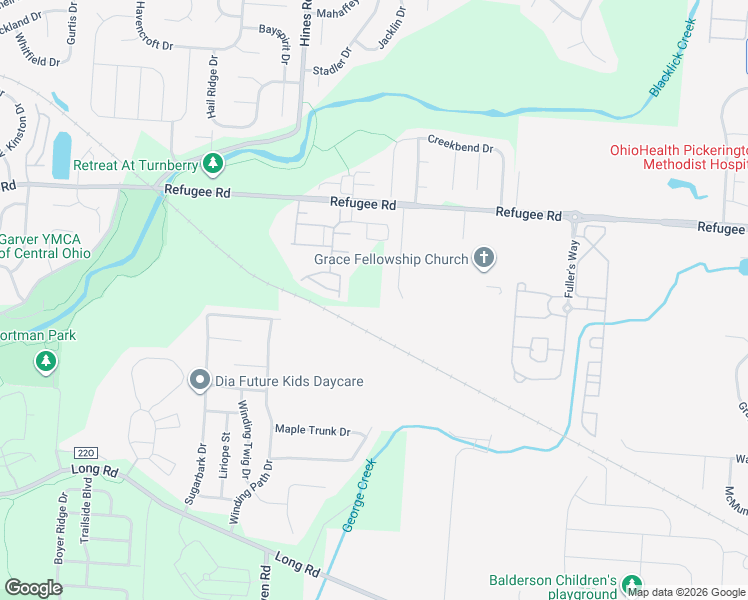 map of restaurants, bars, coffee shops, grocery stores, and more near 1545 Refugee Road in Pickerington