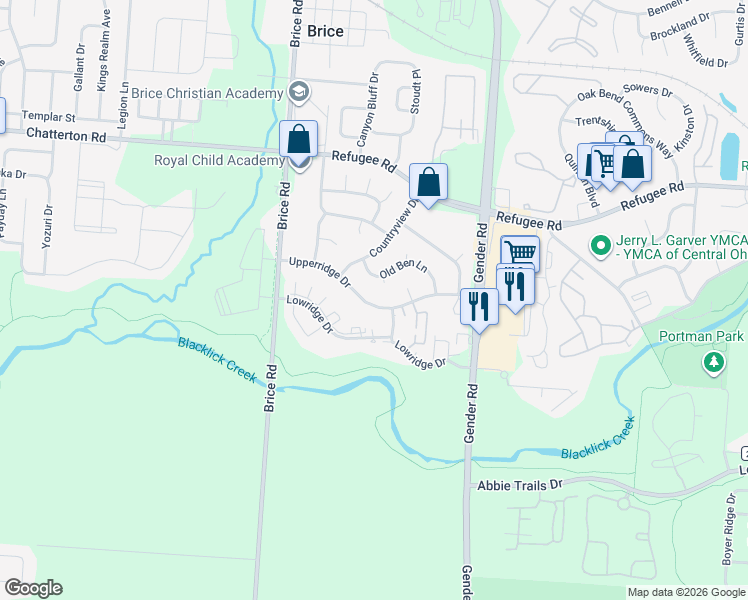 map of restaurants, bars, coffee shops, grocery stores, and more near 6342 Upperridge Drive in Canal Winchester