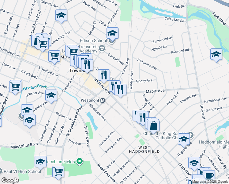 map of restaurants, bars, coffee shops, grocery stores, and more near 321 Haddon Avenue in Collingswood