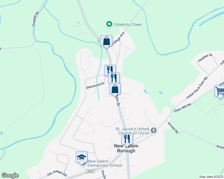 map of restaurants, bars, coffee shops, grocery stores, and more near 290 North Main Street in York