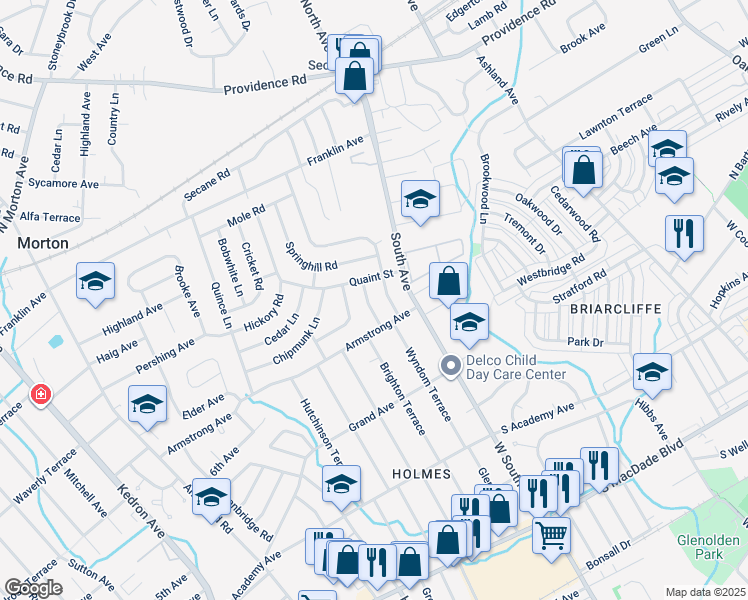 map of restaurants, bars, coffee shops, grocery stores, and more near 714 Brighton Terrace in Clifton Heights