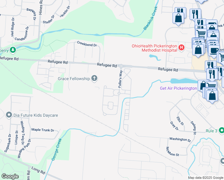 map of restaurants, bars, coffee shops, grocery stores, and more near 154 Portrait Circle in Pickerington
