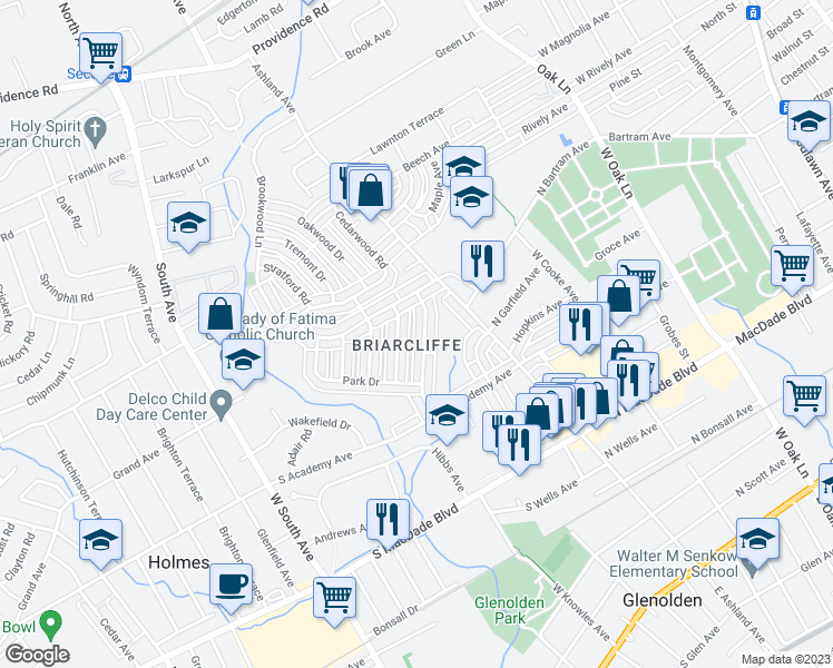 map of restaurants, bars, coffee shops, grocery stores, and more near 806 Crescent Drive in Glenolden
