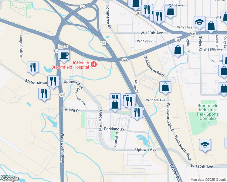 map of restaurants, bars, coffee shops, grocery stores, and more near 8221 Transit Way in Broomfield