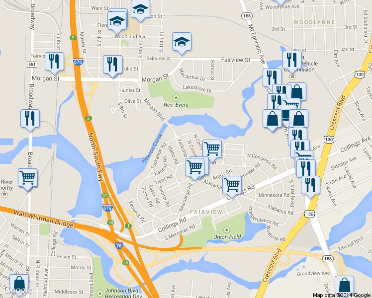 map of restaurants, bars, coffee shops, grocery stores, and more near 2858 Yorkship Road in Camden