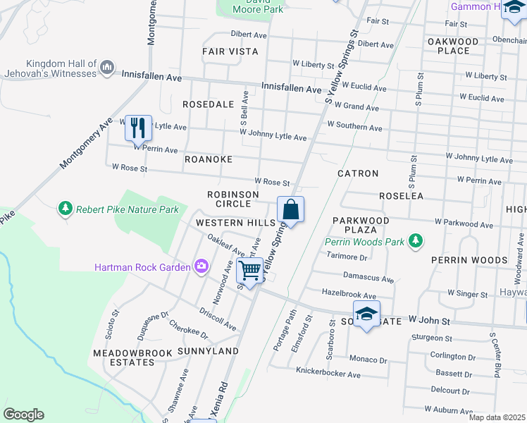 map of restaurants, bars, coffee shops, grocery stores, and more near 1703 Springmont Avenue in Springfield