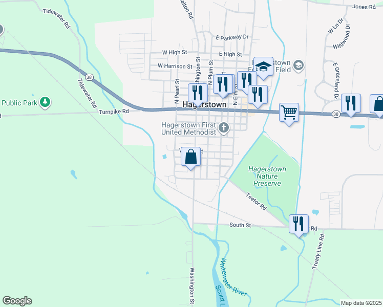 map of restaurants, bars, coffee shops, grocery stores, and more near 354 Washington Street in Hagerstown