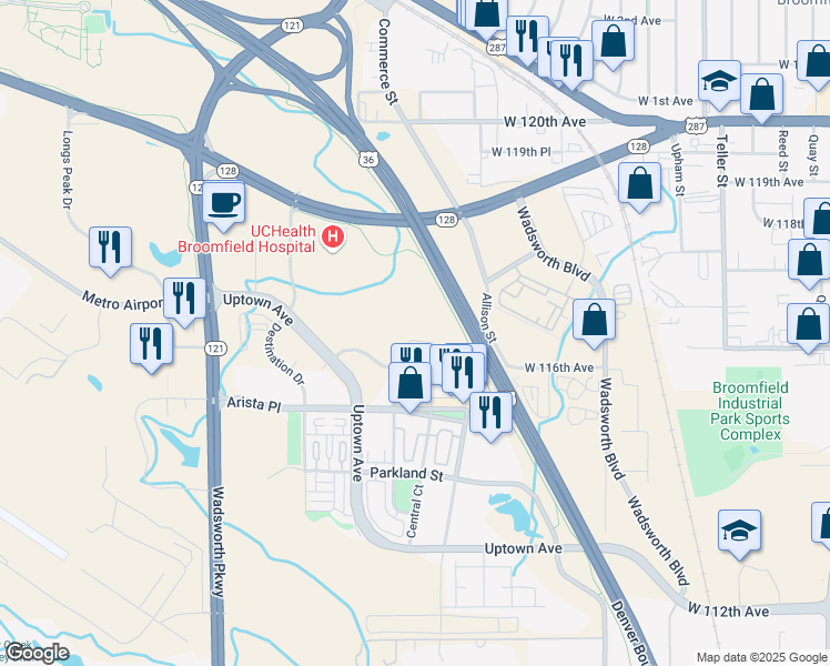 map of restaurants, bars, coffee shops, grocery stores, and more near 8221 Transit Way in Broomfield