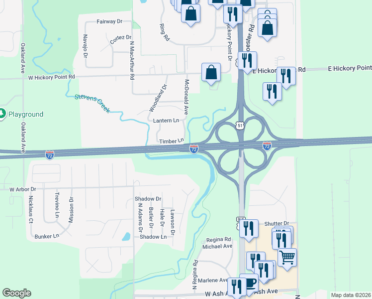 map of restaurants, bars, coffee shops, grocery stores, and more near 20 Sun And Fun Court in Decatur