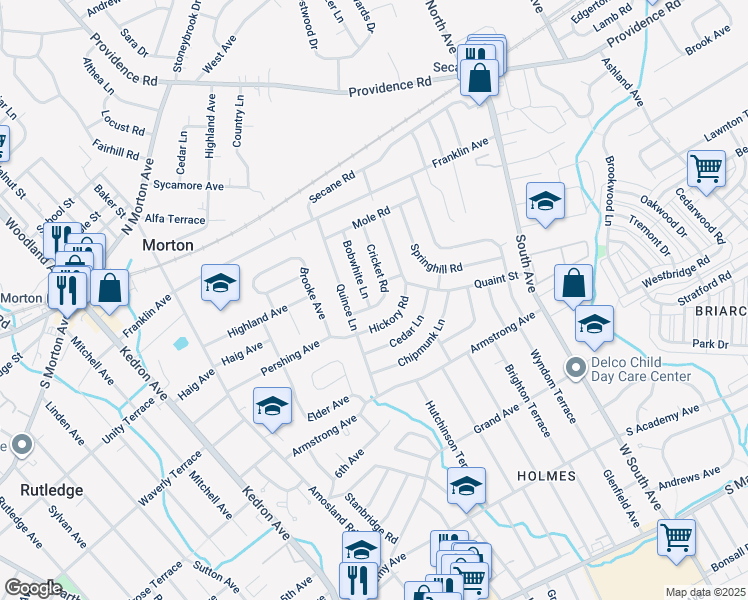 map of restaurants, bars, coffee shops, grocery stores, and more near 815 Cricket Road in Delaware County