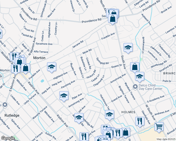 map of restaurants, bars, coffee shops, grocery stores, and more near 815 Cricket Road in Delaware County