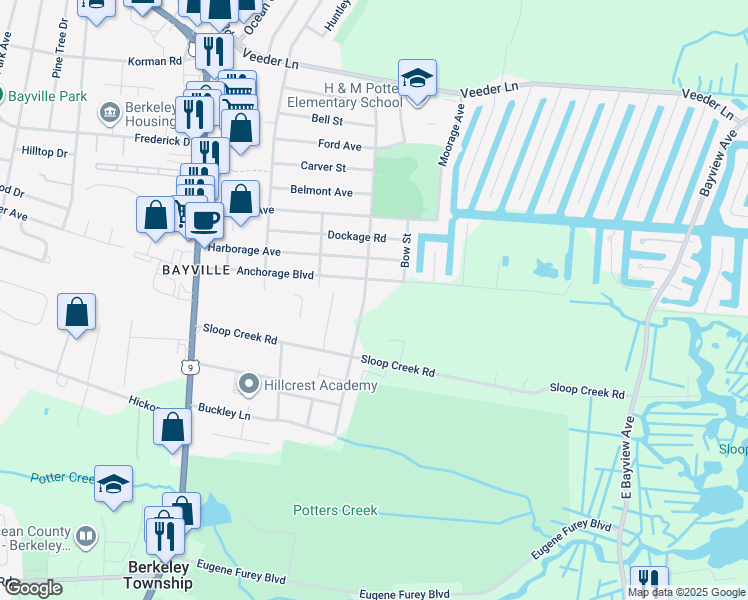 map of restaurants, bars, coffee shops, grocery stores, and more near 115 Red Bank Avenue in Berkeley Township