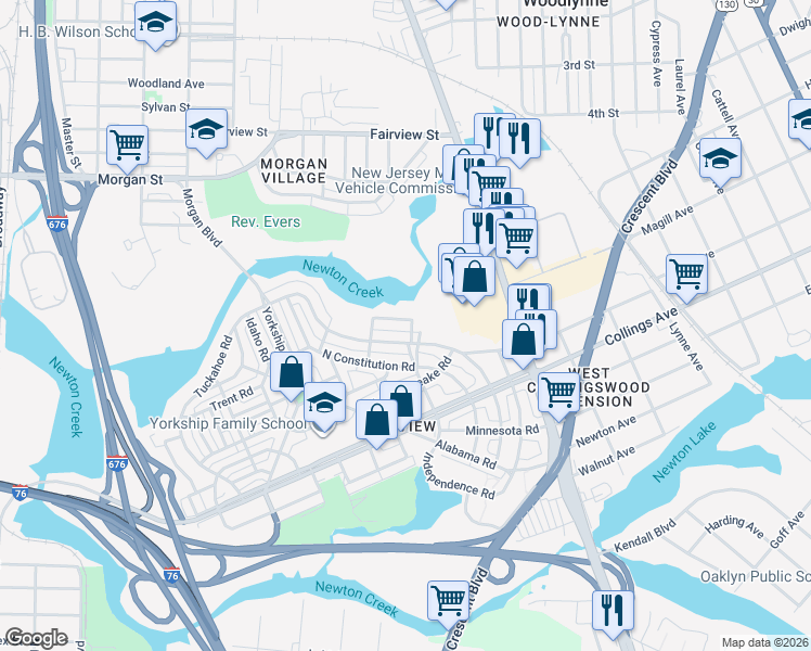 map of restaurants, bars, coffee shops, grocery stores, and more near 2945 North Congress Road in Camden
