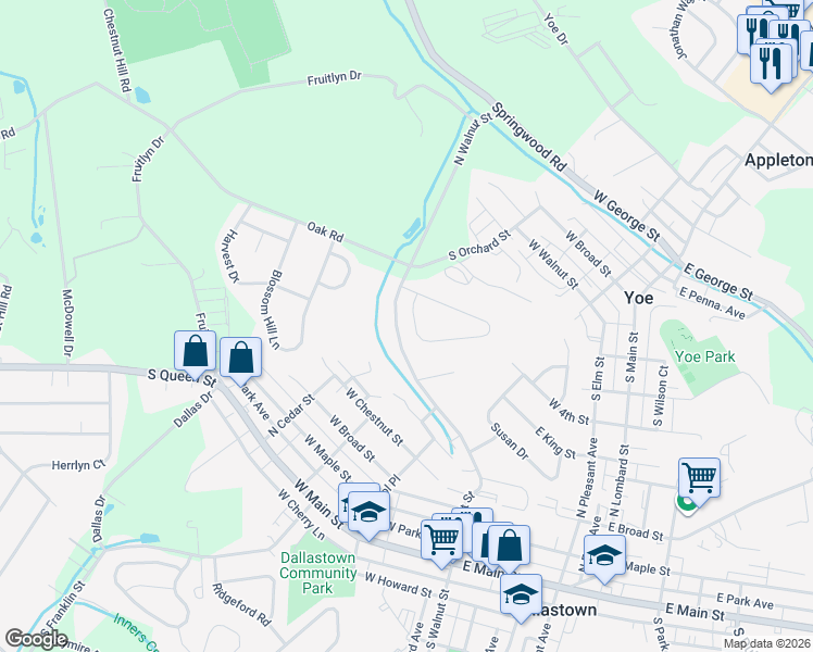 map of restaurants, bars, coffee shops, grocery stores, and more near 776 Franlyn Drive in Dallastown