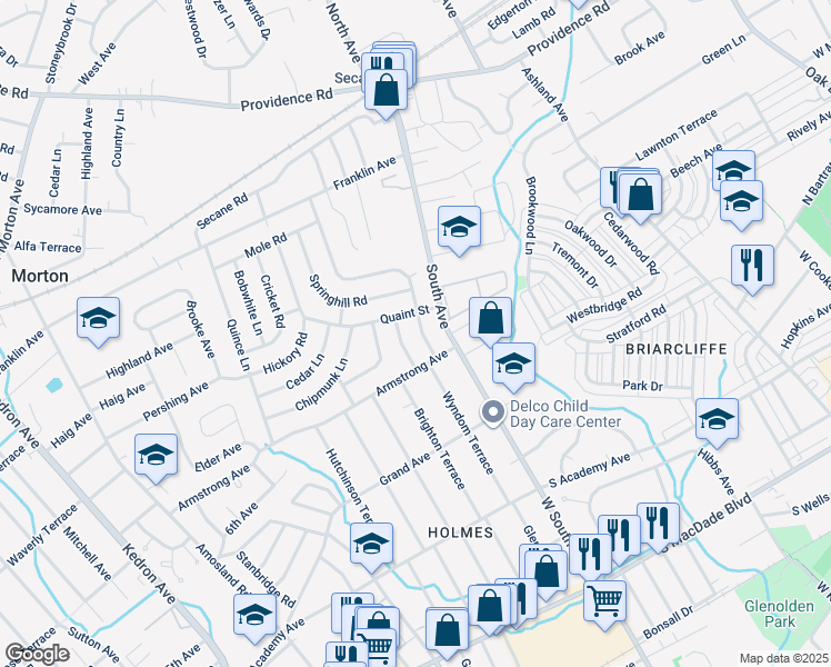 map of restaurants, bars, coffee shops, grocery stores, and more near 715 Wyndom Terrace in Delaware County