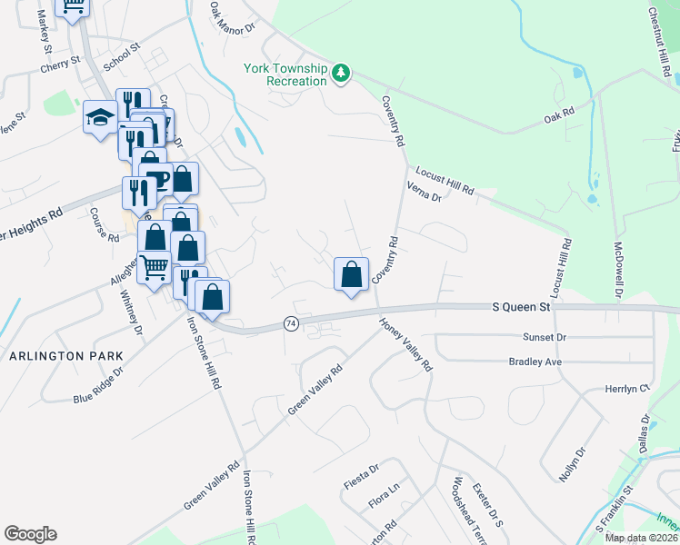 map of restaurants, bars, coffee shops, grocery stores, and more near 204 Ark Drive in Dallastown