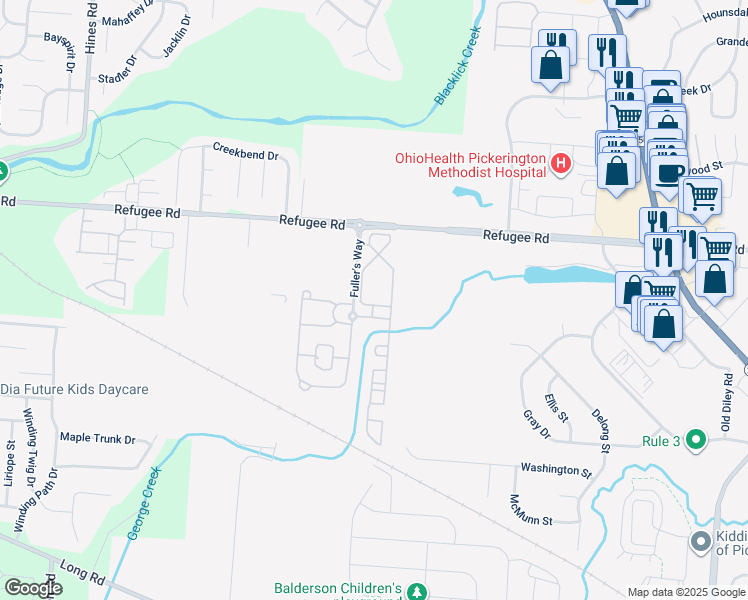 map of restaurants, bars, coffee shops, grocery stores, and more near 140 Great Trail Street in Pickerington