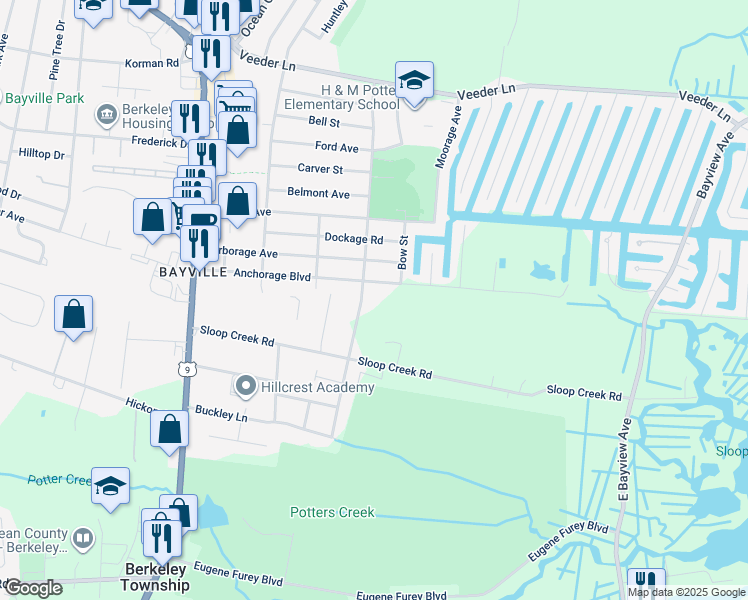 map of restaurants, bars, coffee shops, grocery stores, and more near 115 Red Bank Avenue in Berkeley Township