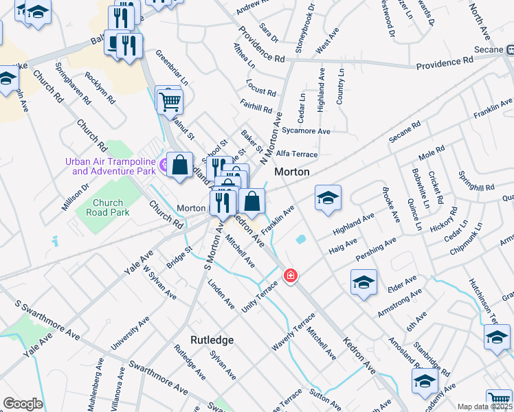 map of restaurants, bars, coffee shops, grocery stores, and more near 7 Silver Lake Terrace in Morton