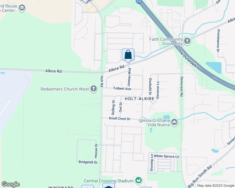 map of restaurants, bars, coffee shops, grocery stores, and more near 2201 Owl Street in Grove City