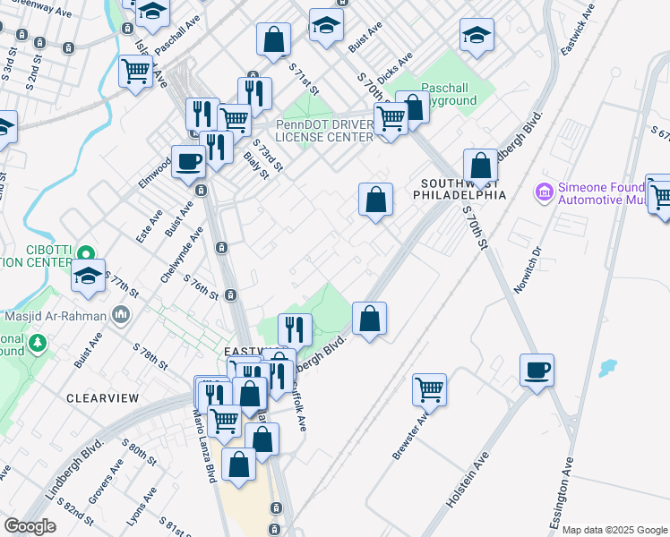 map of restaurants, bars, coffee shops, grocery stores, and more near 7323 Sanderling Place in Philadelphia
