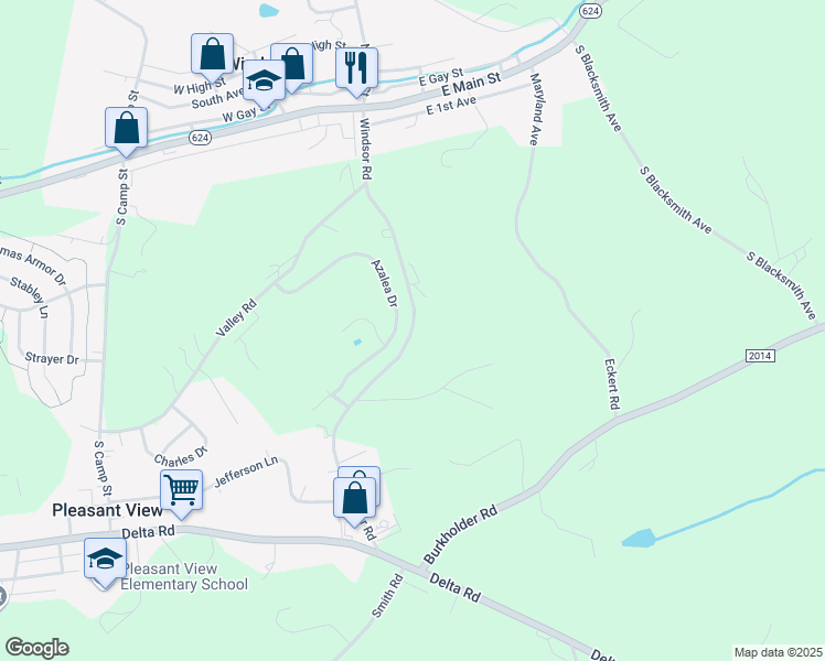 map of restaurants, bars, coffee shops, grocery stores, and more near 2110 Windsor Road in Windsor