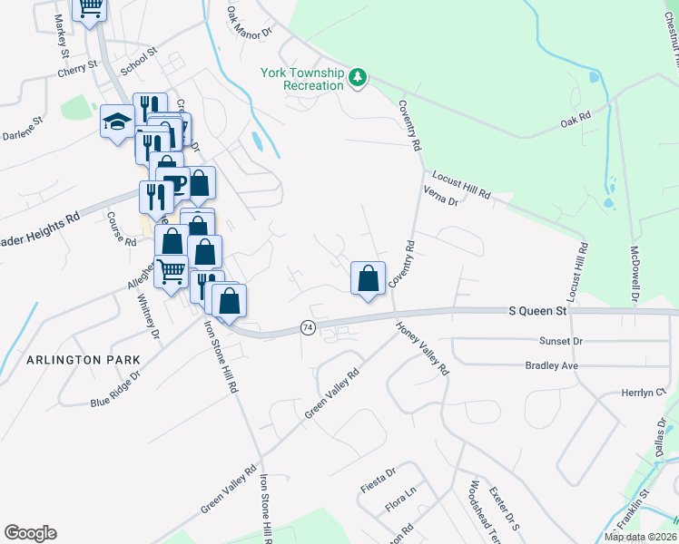 map of restaurants, bars, coffee shops, grocery stores, and more near 237 Ark Drive in Dallastown