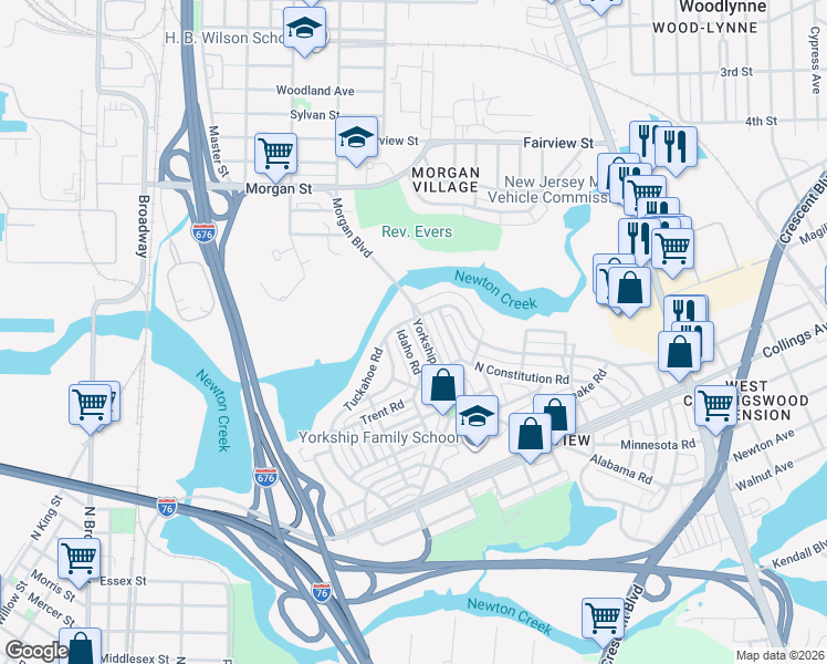 map of restaurants, bars, coffee shops, grocery stores, and more near 2755 Tuckahoe Road in Camden