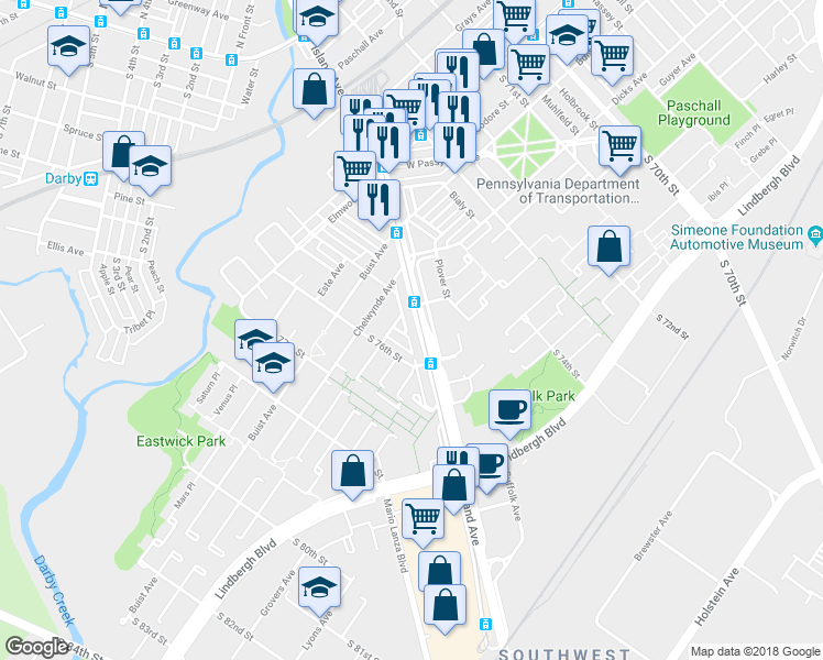 map of restaurants, bars, coffee shops, grocery stores, and more near in Philadelphia