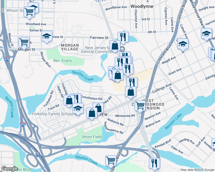 map of restaurants, bars, coffee shops, grocery stores, and more near 2880 Hull Road in Camden