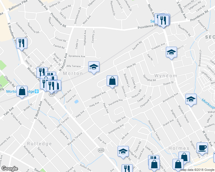 map of restaurants, bars, coffee shops, grocery stores, and more near 2236 Martin Lane in Morton