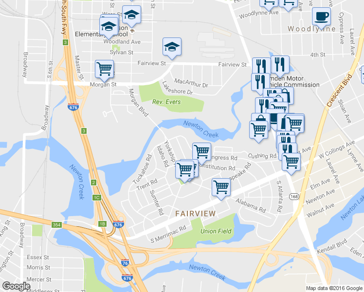 map of restaurants, bars, coffee shops, grocery stores, and more near 2750 North Constitution Road in Camden