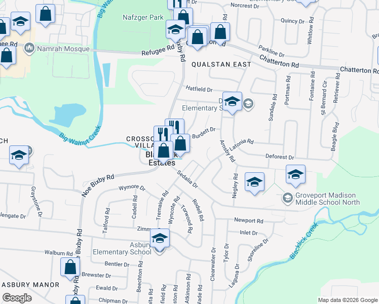 map of restaurants, bars, coffee shops, grocery stores, and more near 3309 Faycrest Road in Columbus