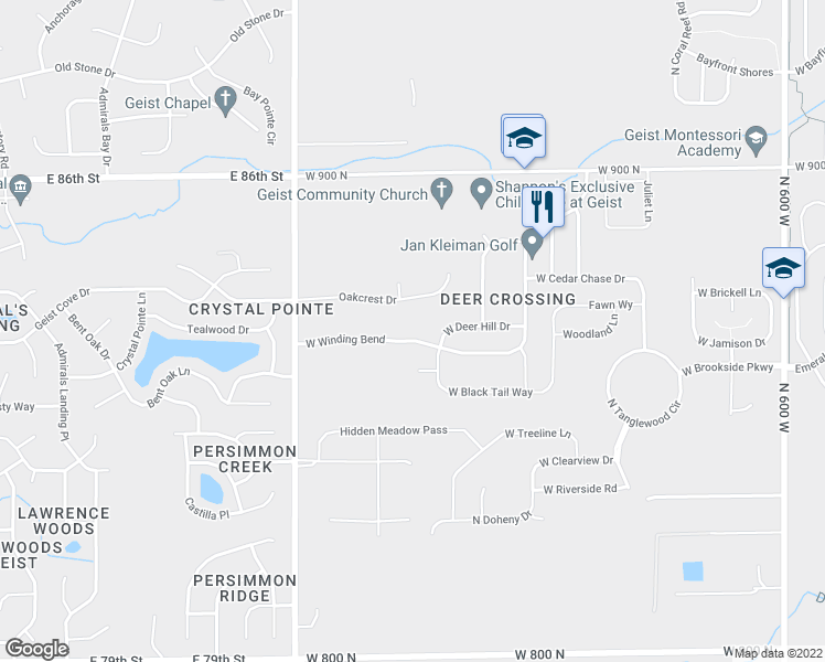map of restaurants, bars, coffee shops, grocery stores, and more near 6760 West Winding Bend in McCordsville