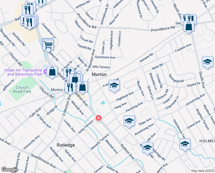 map of restaurants, bars, coffee shops, grocery stores, and more near 2118 Franklin Avenue in Morton