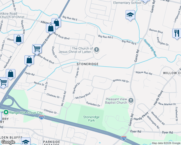 map of restaurants, bars, coffee shops, grocery stores, and more near 2290 Turquoise Drive in Grove City