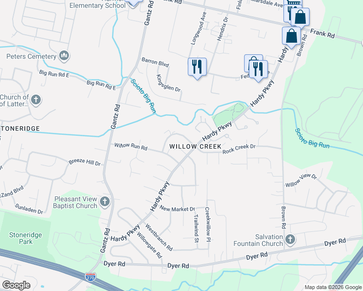 map of restaurants, bars, coffee shops, grocery stores, and more near 2365 Hardy Parkway in Grove City