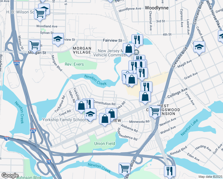 map of restaurants, bars, coffee shops, grocery stores, and more near 2884 Cushing Road in Camden