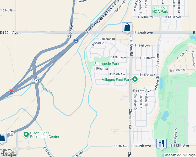 map of restaurants, bars, coffee shops, grocery stores, and more near 14884 East 117th Avenue in Brighton