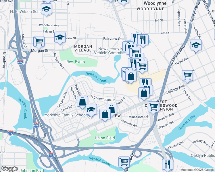 map of restaurants, bars, coffee shops, grocery stores, and more near 2886 Cushing Road in Camden