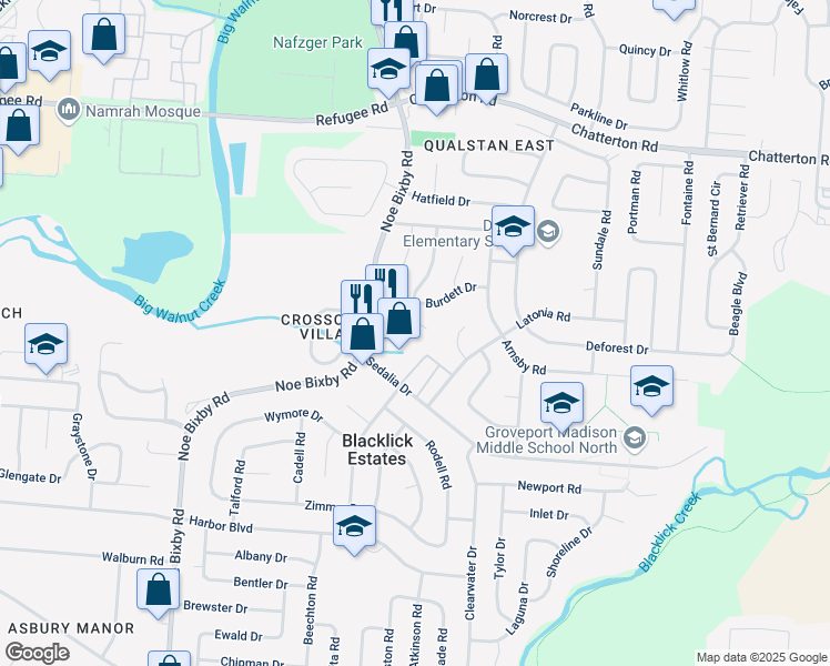 map of restaurants, bars, coffee shops, grocery stores, and more near 3309 Faycrest Road in Columbus