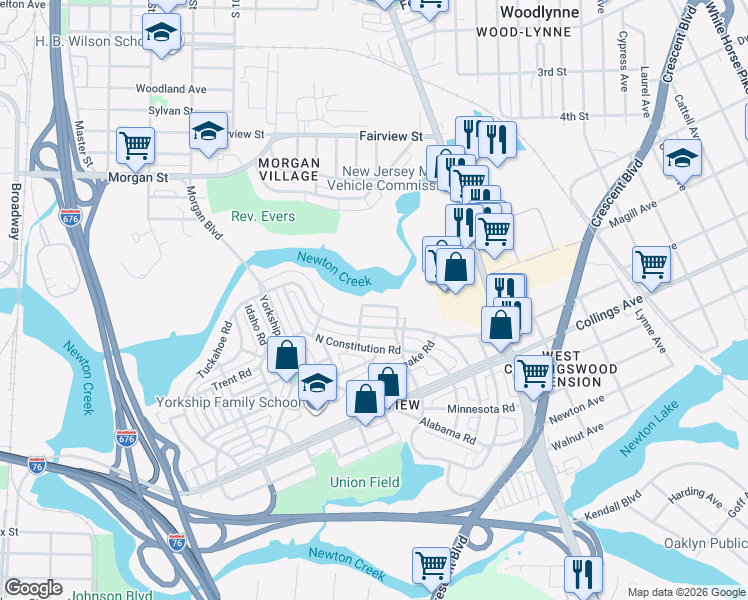 map of restaurants, bars, coffee shops, grocery stores, and more near 2886 Cushing Road in Camden