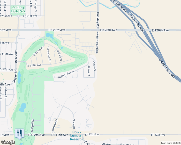 map of restaurants, bars, coffee shops, grocery stores, and more near 11680 Ouray St in Commerce City