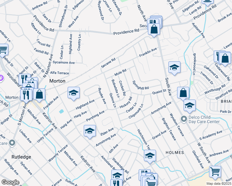 map of restaurants, bars, coffee shops, grocery stores, and more near 833 Bobwhite Lane in Delaware County
