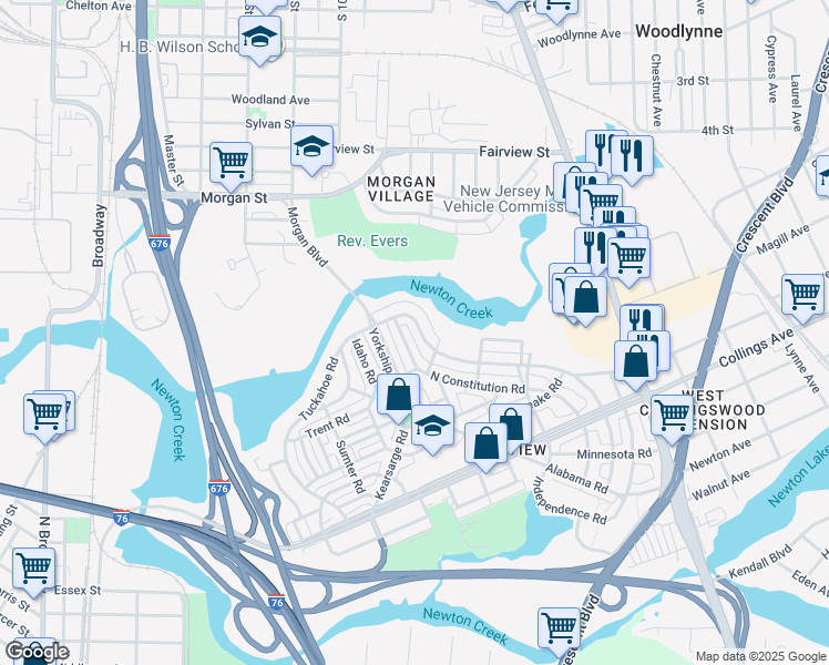map of restaurants, bars, coffee shops, grocery stores, and more near 2767 North Congress Road in Camden