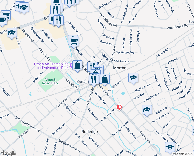 map of restaurants, bars, coffee shops, grocery stores, and more near 10 North Morton Avenue in Morton