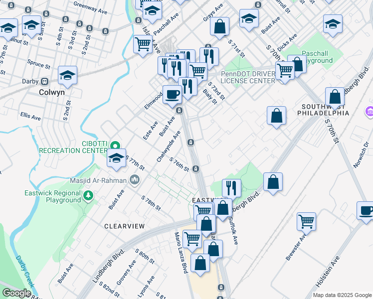 map of restaurants, bars, coffee shops, grocery stores, and more near 2718 Island Avenue in Philadelphia