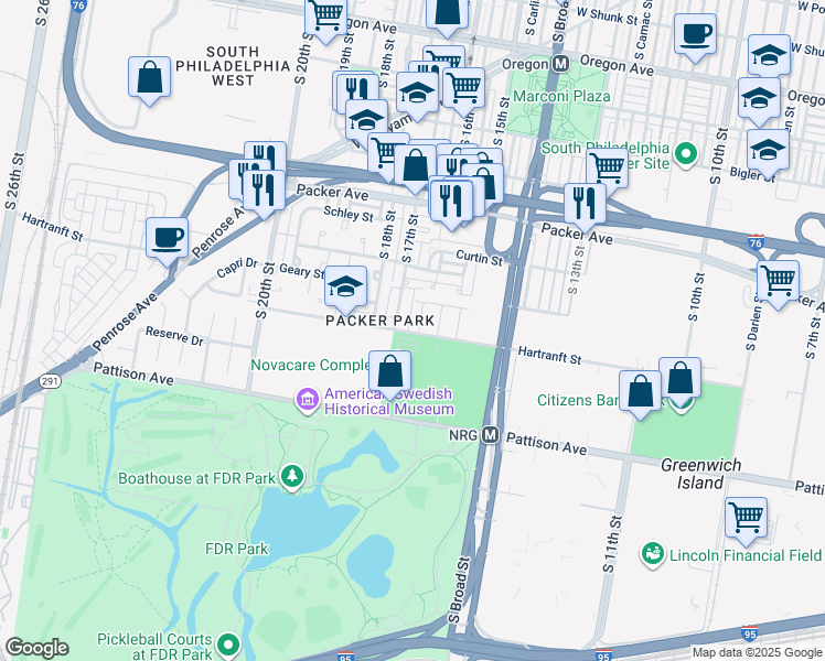 map of restaurants, bars, coffee shops, grocery stores, and more near 3246 South Smedley Street in Philadelphia