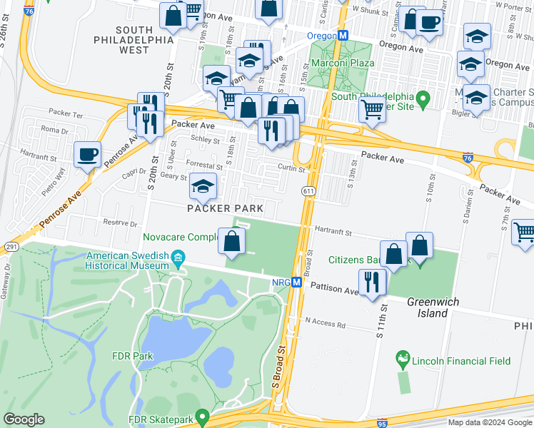 map of restaurants, bars, coffee shops, grocery stores, and more near 3239 Chaucer Street in Philadelphia